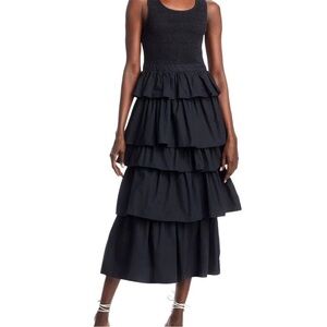 Rhode Nia Tiered Midi Dress Black Sz 2